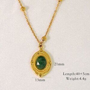 18K Gold Plated Titanium Steel Cable Satellite Chain, Green Oval Pendant